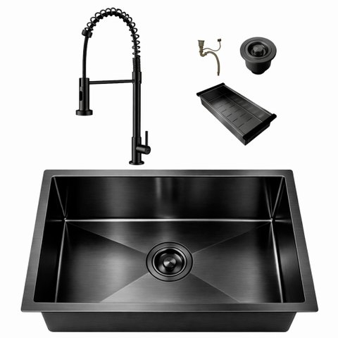 Kit Cuba Gourmet 50x40 Inox 304 Preta Torneira Monocomando Retrátil Cozinha