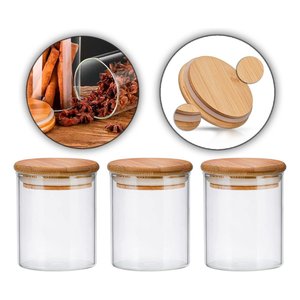 Kit 3 Potes 500ml de Vidro Herméticos Tampa de Bambu - Oikos