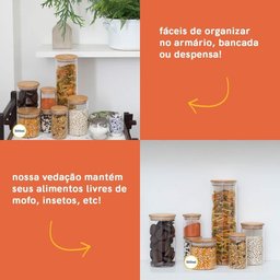 Kit 3 Potes 500ml de Vidro Herméticos Tampa de Bambu - Oikos - 8