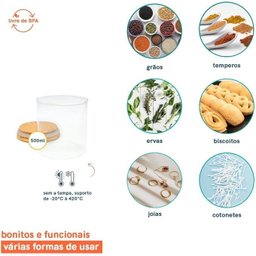Kit 3 Potes 500ml de Vidro Herméticos Tampa de Bambu - Oikos - 2