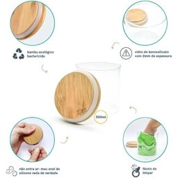 Kit 3 Potes 500ml de Vidro Herméticos Tampa de Bambu - Oikos - 5