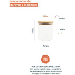 Kit 3 Potes 500ml de Vidro Herméticos Tampa de Bambu - Oikos - 6