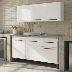 Kit Balcão e Armário 6 Portas e 1 Gaveta - Branco