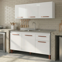 Ver imagem 1 de Kit Balcão e Armário 6 Portas e 1 Gaveta - Branco