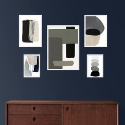 Composição 5 Quadros Decoração Industrial Preto Cinza Bege:moldura Preta - 2