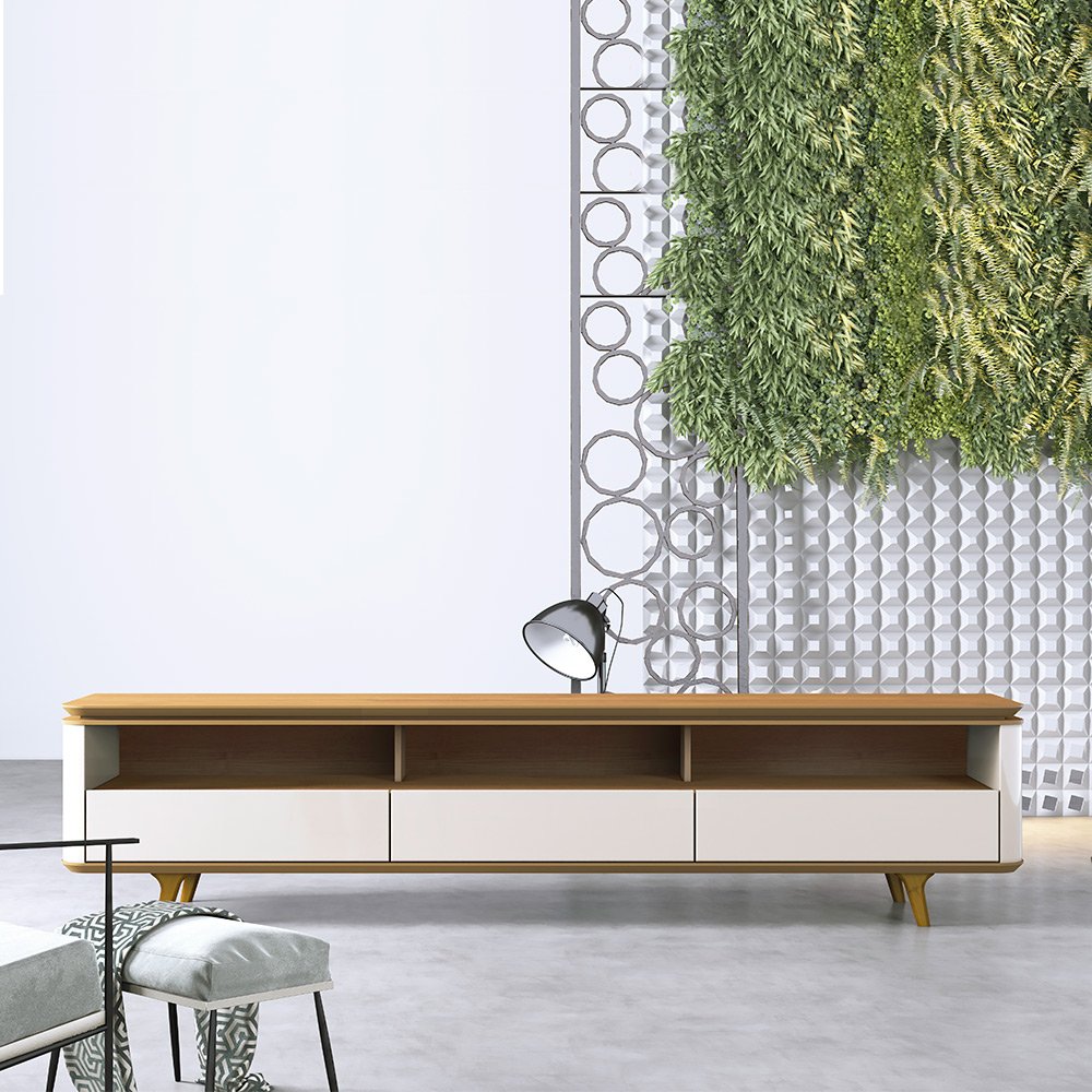 Rack para TV com 3 Gavetas Arc Off White/Nature 220cm Imcal Móveis ...