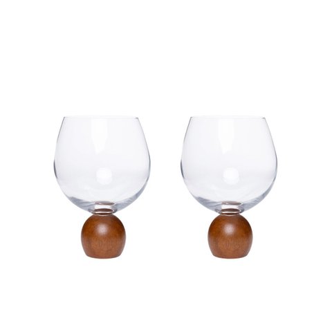 Jogo 2 Taças para Gin de Cristal e Madeira Acácia 640ml 23108 Mart