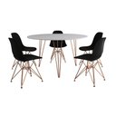 Ver imagem 6 de Mesa Jantar Redonda 110cm Branca Clips 3 Pés com 5 Cadeiras Eames Eiffel Pretas Base Cobre