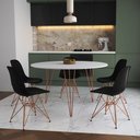 Ver imagem 1 de Mesa Jantar Redonda 110cm Branca Clips 3 Pés com 5 Cadeiras Eames Eiffel Pretas Base Cobre