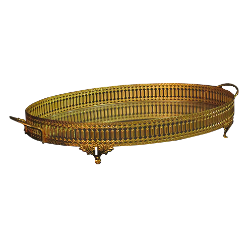 Bandeja Espelhado Oval Dourado - 7x51x33m - Bandeja de Luxo em Metal de Design Exclusivo - 2