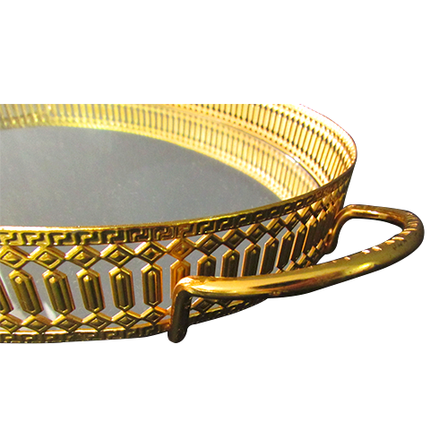 Bandeja Espelhado Oval Dourado - 7x51x33m - Bandeja de Luxo em Metal de Design Exclusivo - 5