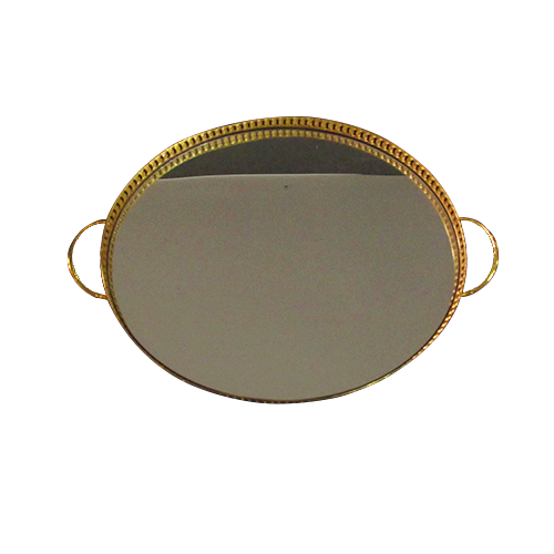 Bandeja Espelhado Oval Dourado - 7x51x33m - Bandeja de Luxo em Metal de Design Exclusivo - 3