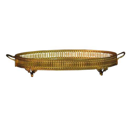 Bandeja Espelhado Oval Dourado - 7x51x33m - Bandeja de Luxo em Metal de Design Exclusivo