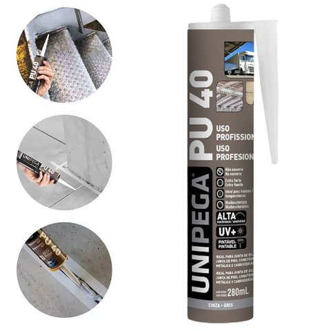 Selante Pu40 Poliuretano Cinza 400g Adesivo Vedação Alta Resistência Madeira Vidro Metal