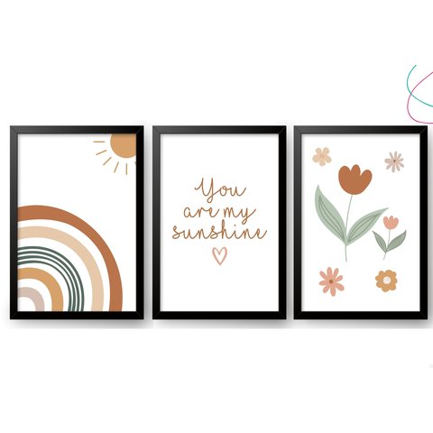 Quadros Decorativos do Tema Arco-íris Boho Escandinavo 30x40:preta