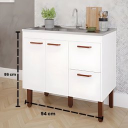 Armário de Cozinha 94cm 100% Mdf 2 Gavetas e 2 Portas Balcão:branco - 4