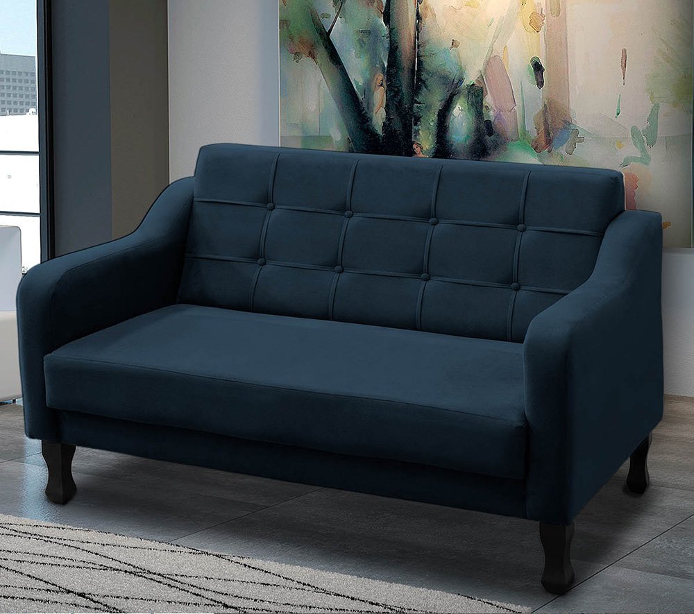 Sofa Namoradeira Decorativa Bella 2 Lugares Sala Recepção Escritorio - Lobo Shopp:Azul Marinho - 1