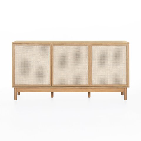 Balcão Kaki 3 Portas 100% MDF Pés de Madeira 160cm x 45 cm Tauari - Telinha Portuguesa