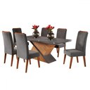 Ver imagem 2 de Mesa de Jantar 6 Lugares Hanói com Vidro Mel/cinza/grafite - Panorama Móveis