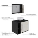 Ver imagem 4 de Conjunto para Banheiro Gabinete com Cuba Redonda R30 e Espelheira Laura 600 Yescasa Preto/Ônix/Snow