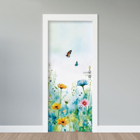 Adesivo de Porta - Flores Aquarela 2