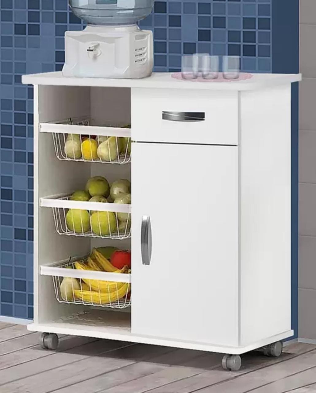 Fruteira com Balcão 3 Cestos com Rodízio - Bella Vercelli 200:Branco