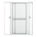 Ver imagem 1 de Porta Balcão de Aluminio Branco 3 Folhas Móveis com Trinco 2,10x1,20