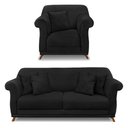 Ver imagem 1 de Kit Poltrona e Sofá Living 2 Lugares 1,60m Vênus Suede Pés Castanho - Pallazio - Preto