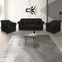 Ver imagem 2 de Kit Poltrona e Sofá Living 2 Lugares 1,60m Vênus Suede Pés Castanho - Pallazio - Preto