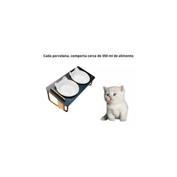 Comedouro Duplo Inclinado Elevado para Gatos em Mdf e Porcelana - Preto - 3