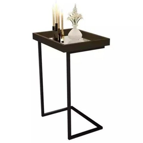 Mesa Lateral de Apoio Luxo Espelhada 4774 MDP Pés de Ferro:Canela