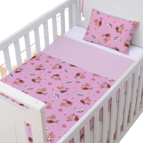 Jogo de Lençol de Berço Americano T Mônica: Rosa