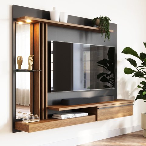 Painel TV 55 Babus Petra Moderno 5 Prateleiras Preto