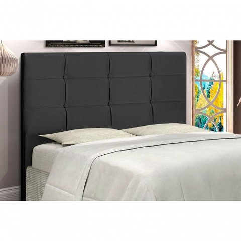 Cabeceira Casal Style 144cm Fixação no Box Madeira Maciça Suede Preto Jbe Móveis
