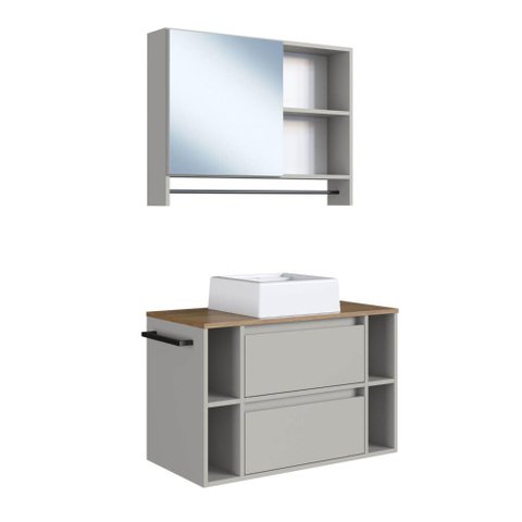 Conjunto para Banheiro Gabinete Suspenso 80cm com Cuba Espelheira com Toalheiro Cj8010.20 Mel/arenas