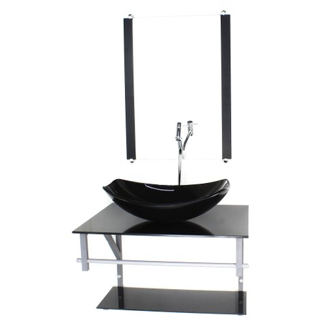GABINETE DE VIDRO PARA BANHEIRO 60CM AC CUBA OVAL CHANFRADA PRETO FULL COM TORNEIRA CROMADA