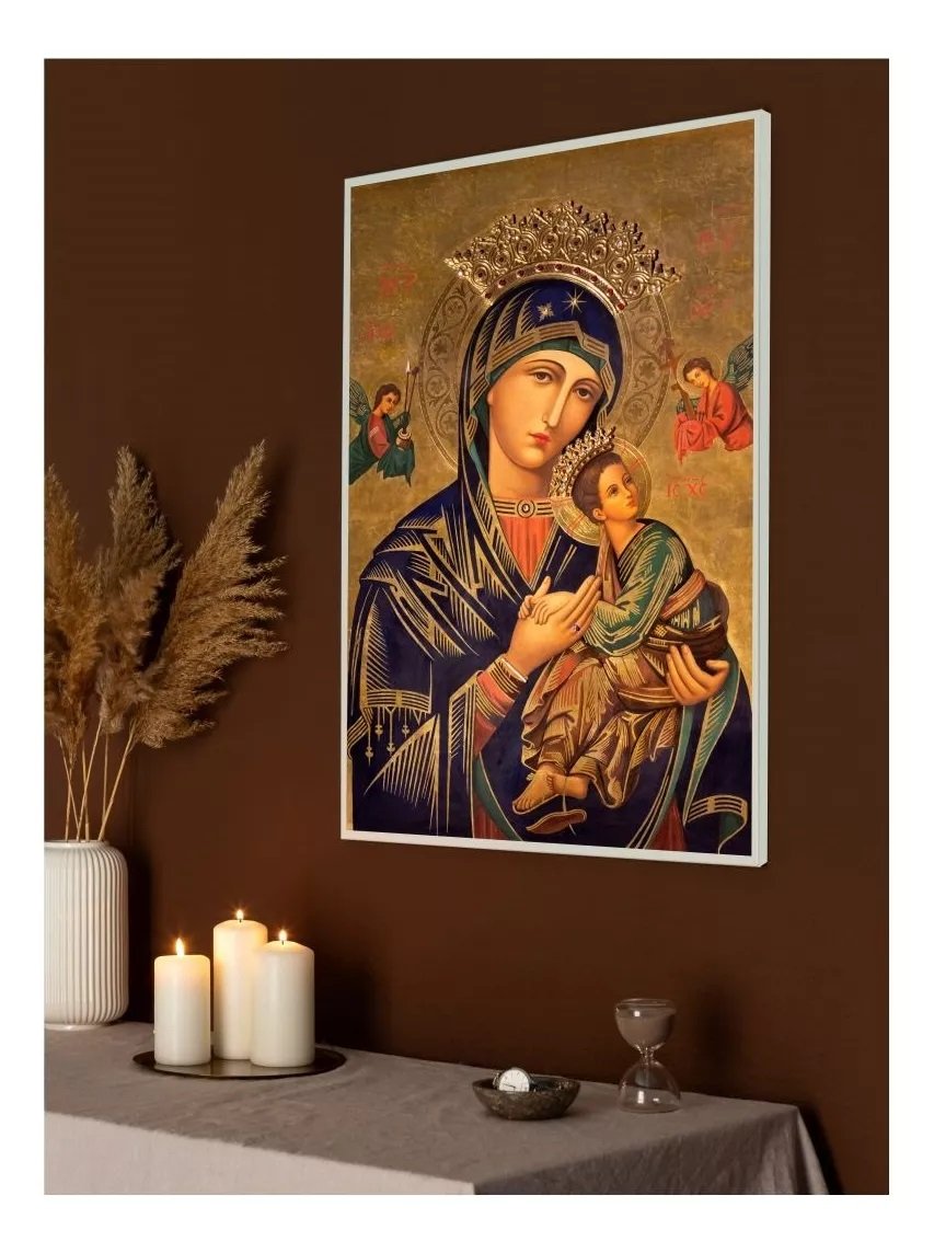 Quadro Nossa Senhora Perpétuo Socorro P/ Casa Parede Canvas - Branco - 2