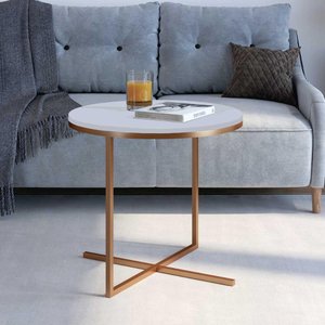 Mesa de Centro para Sala Redonda Estrutura em Metal 50 Cm Cor:branco Fosco com Preto Fosco