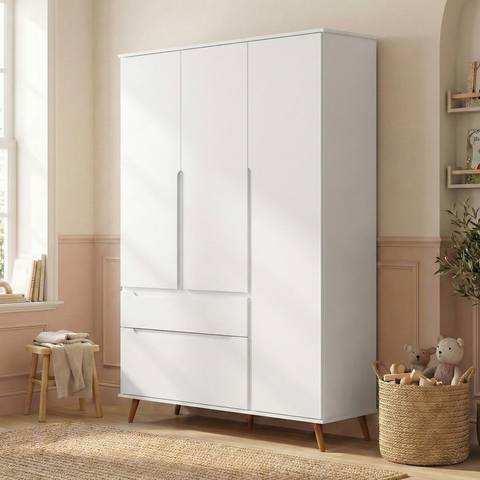 Guarda-Roupa Infantil 100% MDF 3 Portas e 2 Gavetas Retrô Melinda Branco
