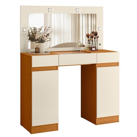 Penteadeira Camarim Porta Joias 3 Gavetas 2 Portas Princess Cinamomo/off White