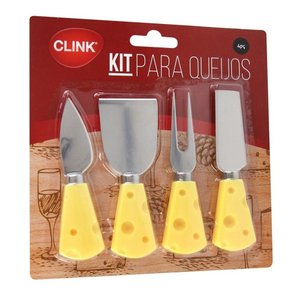 Jogo 4 Utensilios para Queijo Facas Espatula Garfo 13 Cm