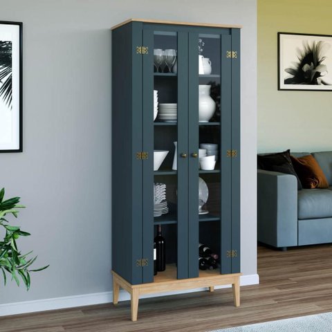 Cristaleira Sala Jantar 75cm com 2 Portas e 4 Prateleiras Cor:mel Petróleo