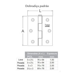 Kit 3 Dobradiças Haga 3½x3 Pino Chato sem Anel - 5723 - 2