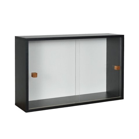Armário Kit 64x18 Preto com Portas de Correr Acrílico e Puxador Montante Natural