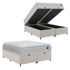 Cama Box Baú Casal Queen Colchão Gazin com Molas Ensacadas Tower New Branco