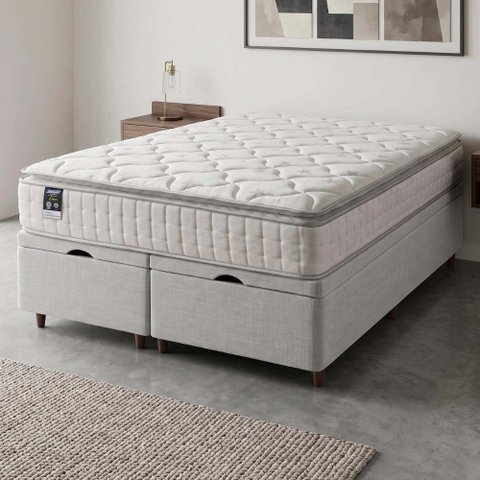 Cama Box Baú Casal Queen Colchão Gazin com Molas Ensacadas Tower New Branco