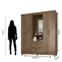 Guarda Roupa Casal Capela Lite Carvalho Oak - Móveis Leão - 4