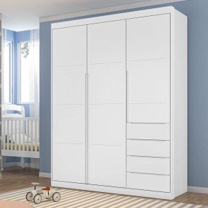 Guarda-Roupa Infantil 3 Portas 4 Gavetas Pérola 