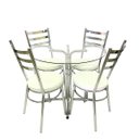Ver imagem 1 de Conjunto de Mesa Redonda com 4 Cadeiras Cromadas Reforço Assento Branco e Tampo de Vidro