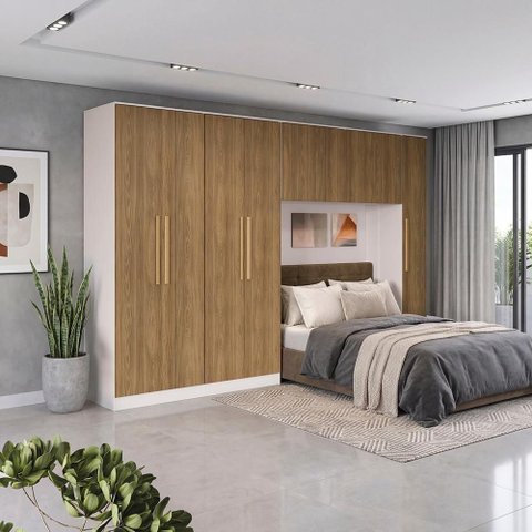 Quarto Modulado Adapt 9 Portas 2 Gavetas MDP 349cm Branco Nogueira